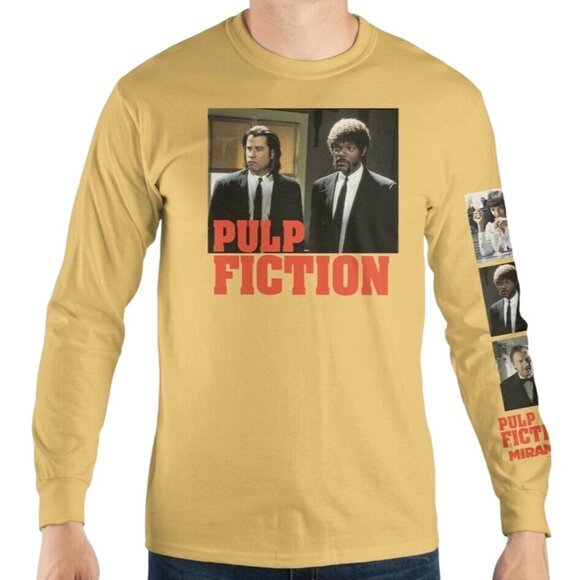 PULP FICTION LONG SLEEVE T SHIRT SIZE S YELLOW GRAPHICS ON SLEEVE VINCENT VEGA - Picture 2 of 5